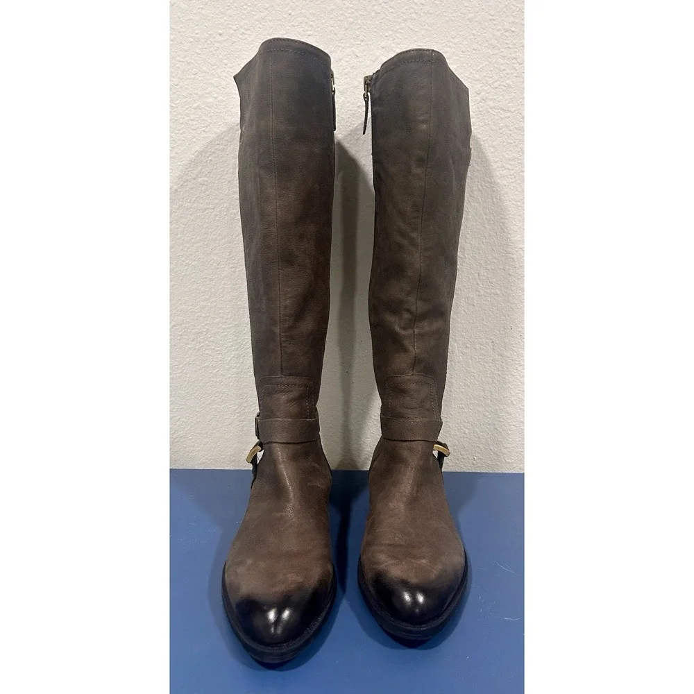 Franco Sarto Women's Vantage Gray Leather Knee-High Riding Style Boots 7.5M